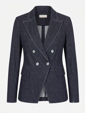 Circolo 1901 Navy Denim Wash Stretch Jersey Double Breasted Blazer Size Medium